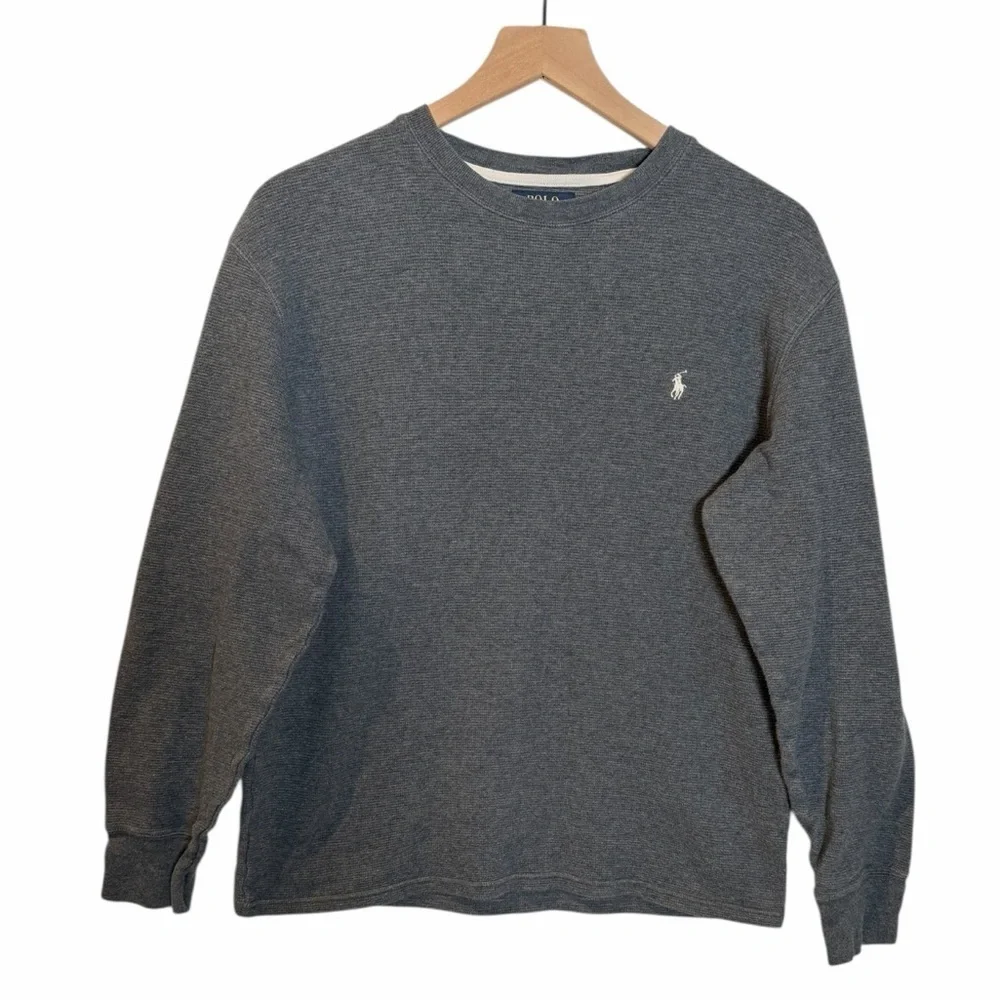 Polo Ralph Lauren Shirt Mens L Gray Waffle Knit Thermal Long Sleeve Preppy